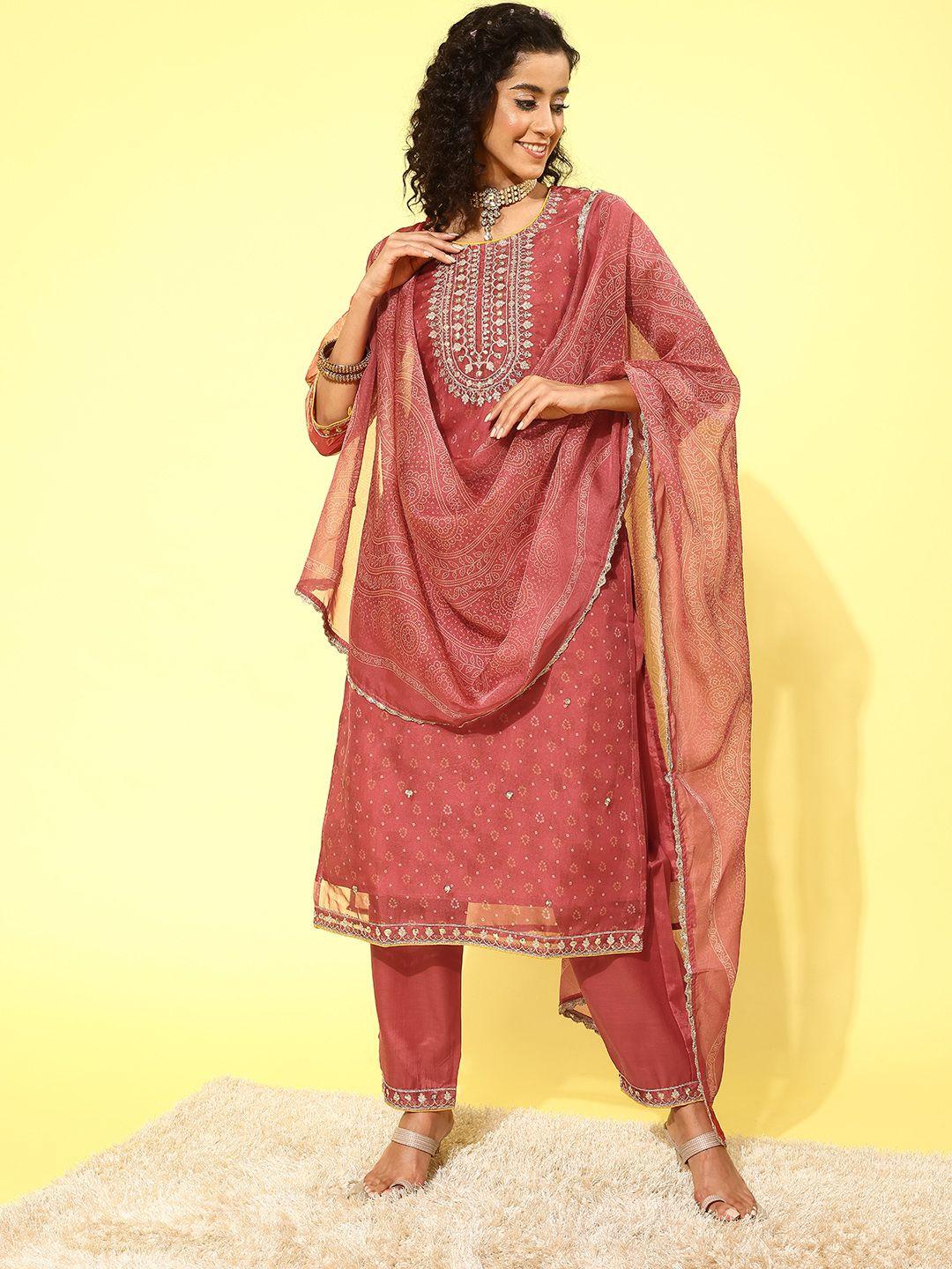 indo era women ethnic motifs yoke design regular sequinned kurta with trousers & dupatta
