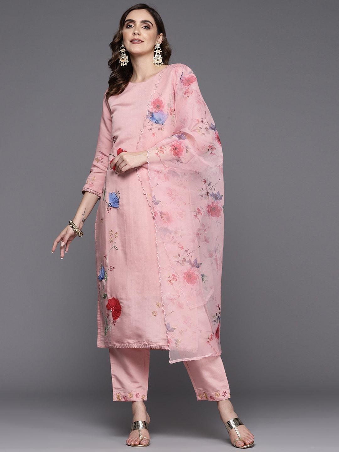 indo era women floral embroidered regular kurta with trousers & with dupatta