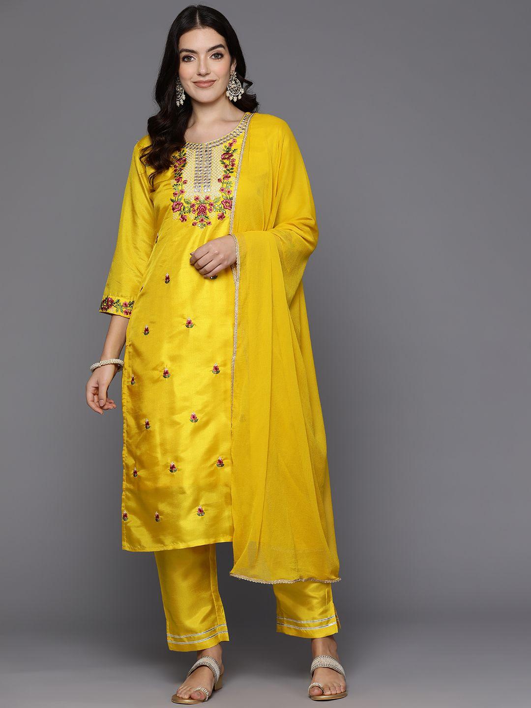 indo era women floral embroidered regular sequinned kurta with trousers & with dupatta