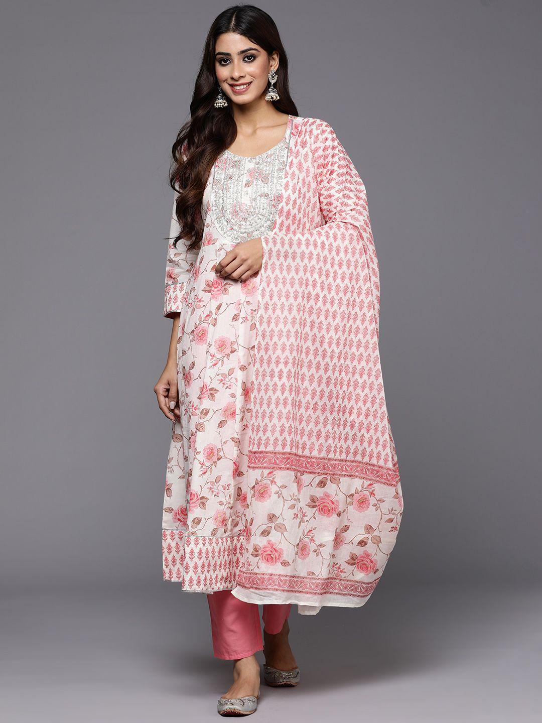 indo era women floral embroidered sequinned pure cotton kurta with trousers & with dupatta