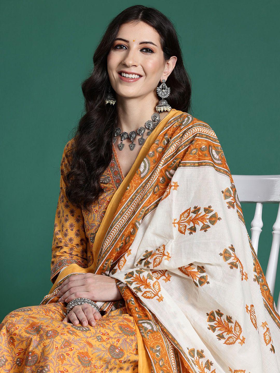 indo era women floral printed panelled gotta patti pure cotton kurta with trousers & with dupatta
