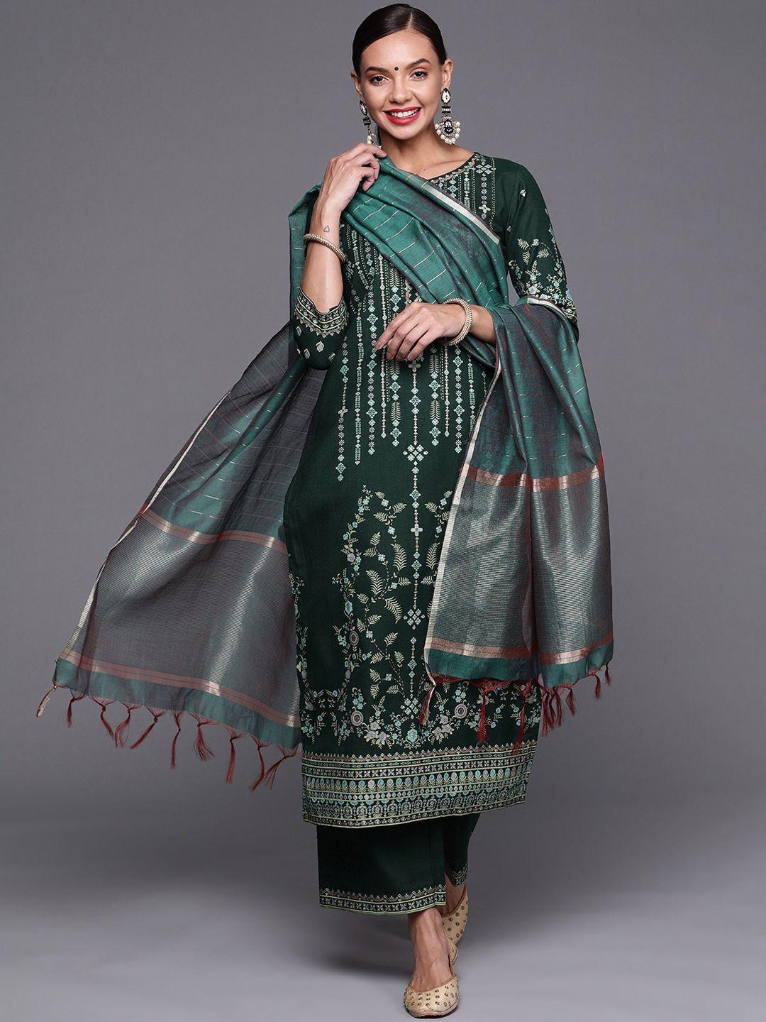 indo era women green ethnic motifs printed kurta set