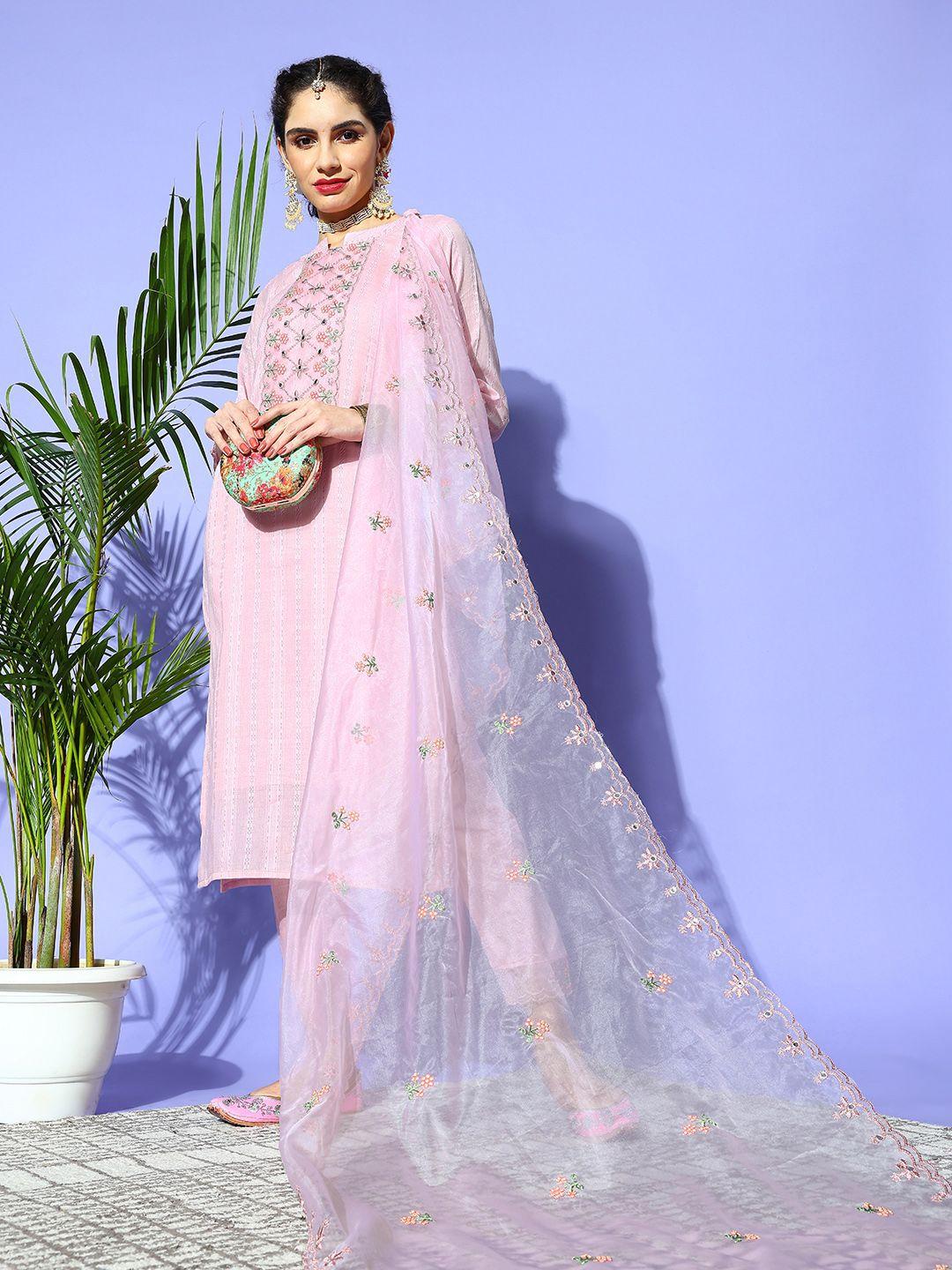 indo era women pink cotton blend pakistani suit kurta set
