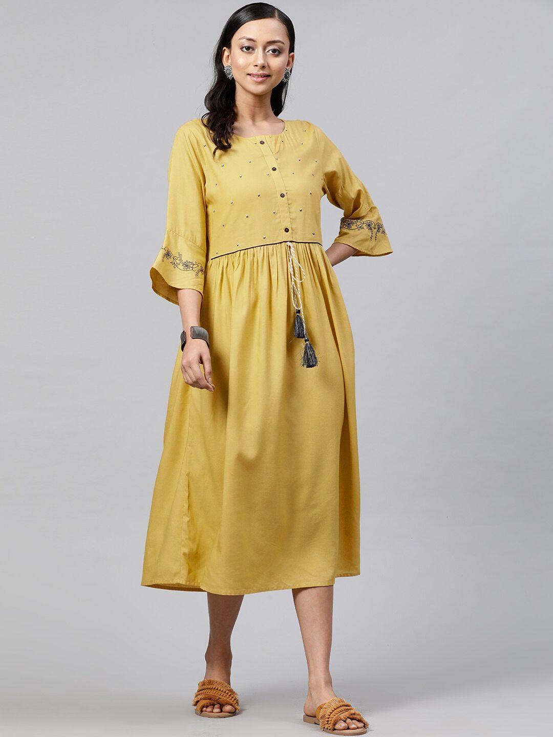 indo street embroidered bell sleeves midi a-line ethnic dress