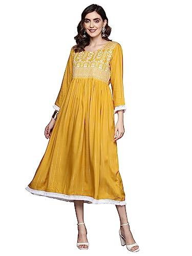 indo era a-line viscose rayon embroidered dresses for women (mustard_ed5mt7143_x-large)