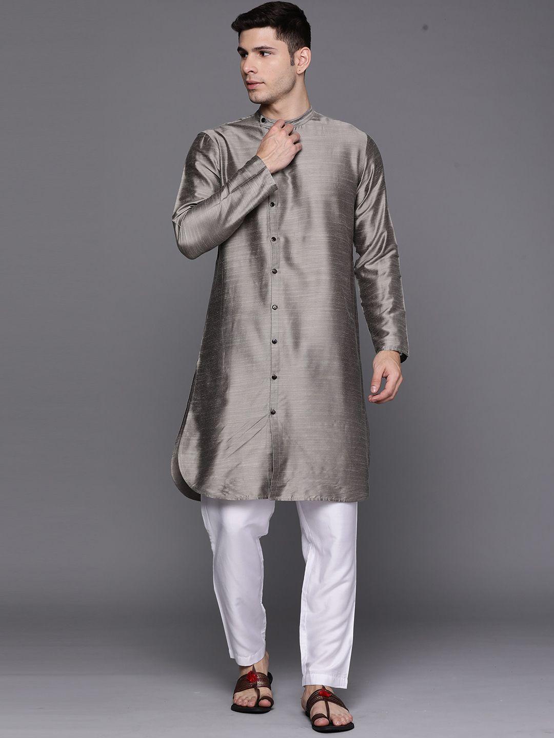 indo era band collar curved hem kurta