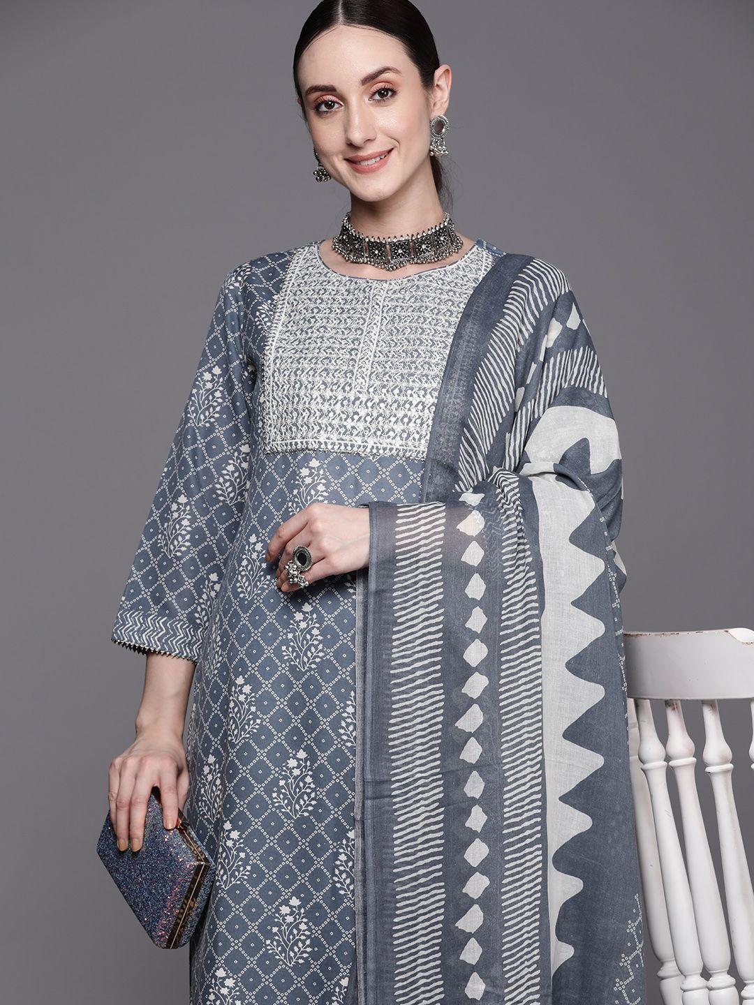 indo era bandhani printed regular thread work pure cotton kurta with trousers & dupatta