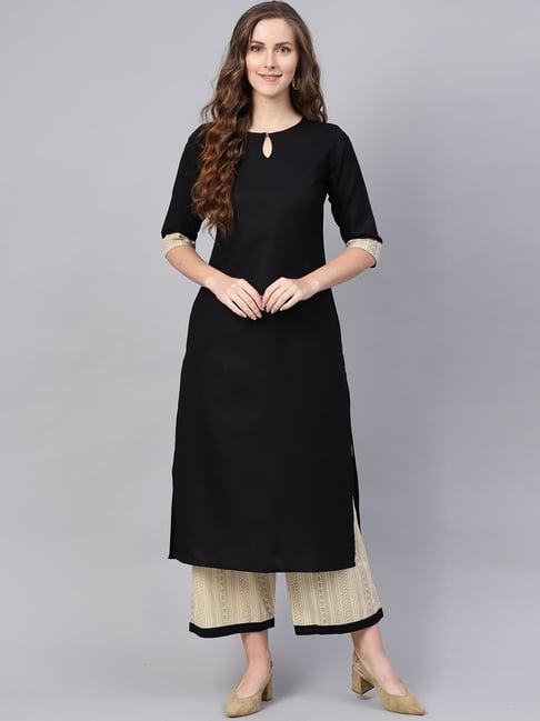 indo era black & cream cotton kurta palazzo set