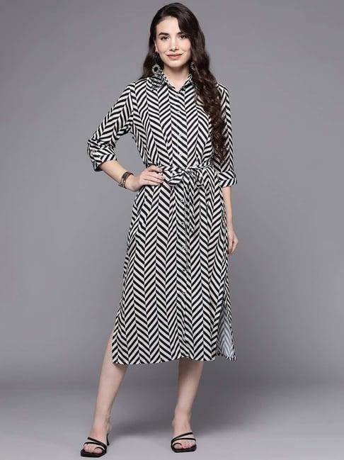 indo era black & white printed shirt dress