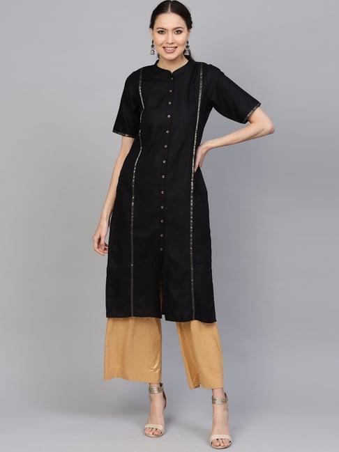 indo era black cotton straight kurta