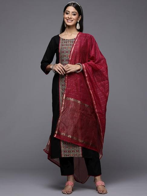 indo era black embroidered kurta palazzo set with dupatta