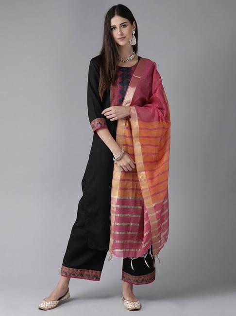 indo era black embroidered kurta with palazzo & dupatta