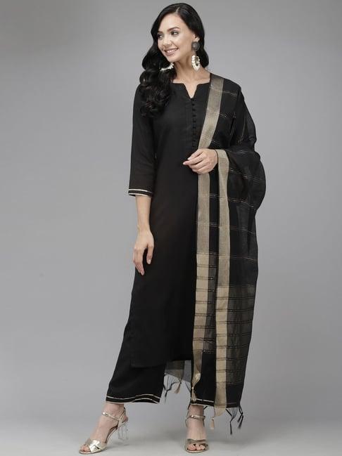 indo era black kurta palazzo set with dupatta