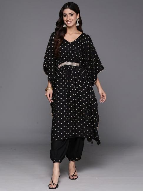 indo era black printed kaftan salwaar set