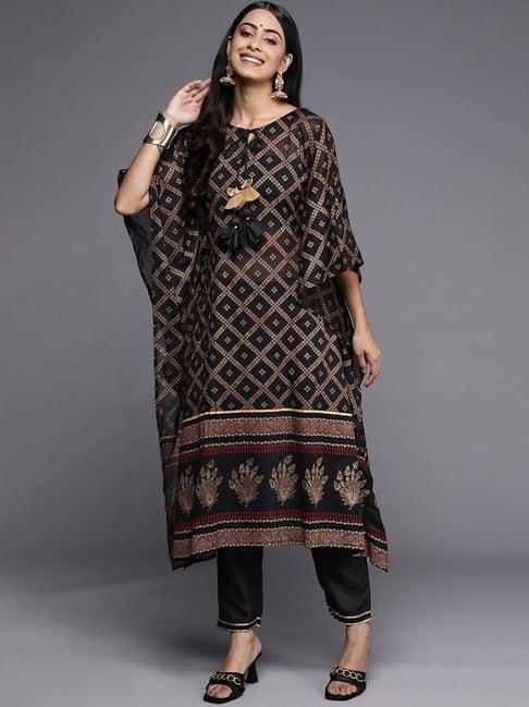 indo era black printed kurta pant set