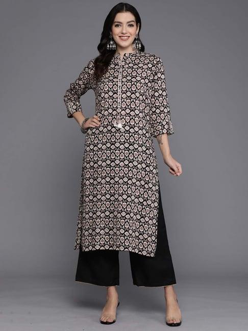 indo era black printed straight kurta