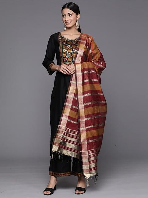 indo era black woven pattern kurta palazzo set with dupatta