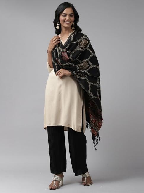 indo era black woven pattern shawl