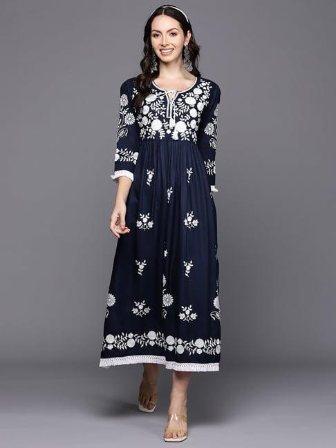 indo era blue embroidered maxi dress