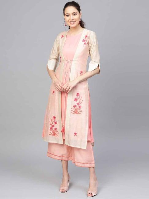 indo era blush pink cotton double layered kurta