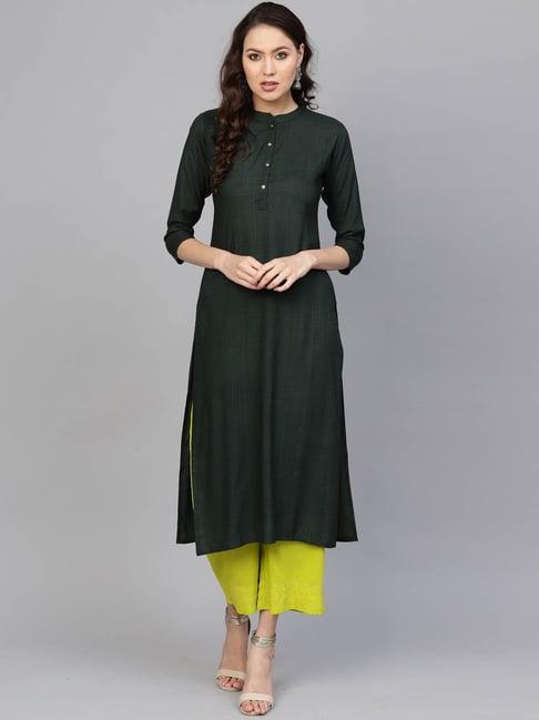 indo era bottle green straight kurta