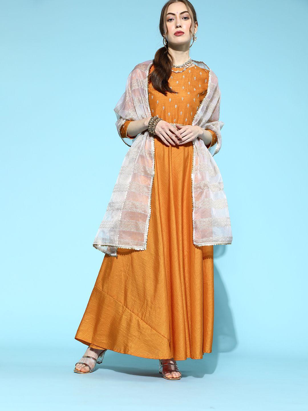 indo era bright orange polyester kurta