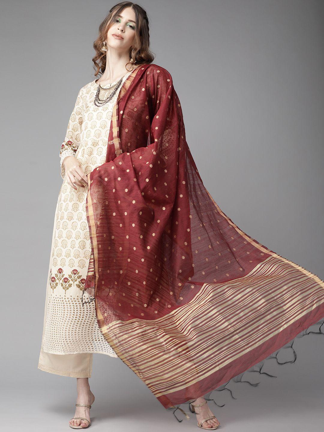 indo era cream and red printed kurta set