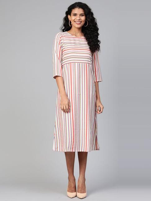 indo era cream striped a-line dress