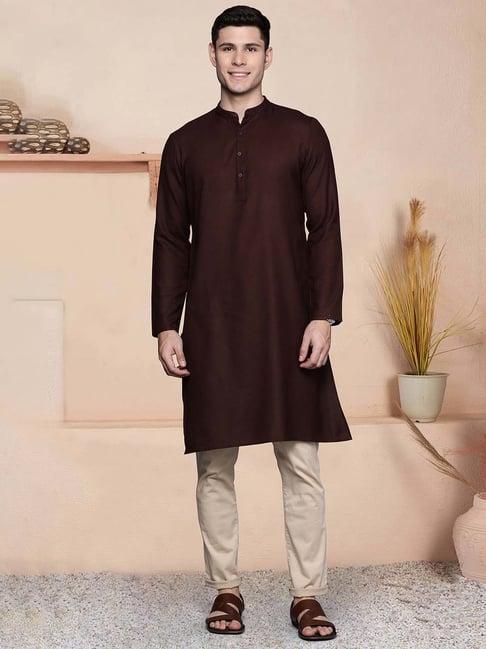 indo era dark brown regular fit kurta