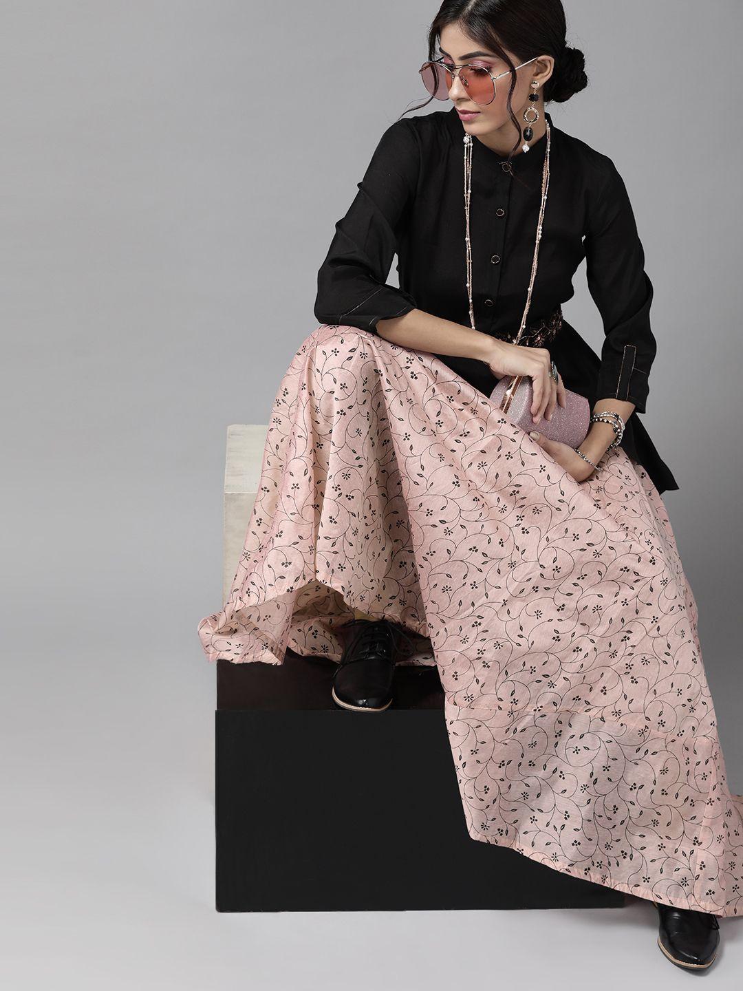 indo era elegant black and pink ready-to-wear lehenga and set