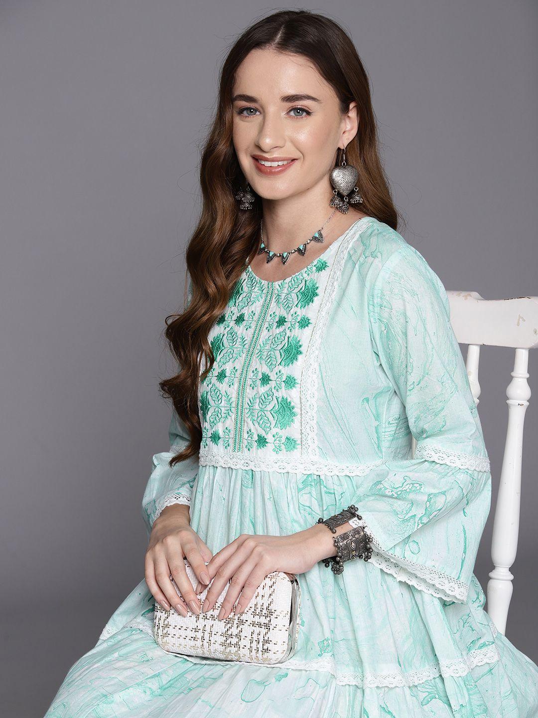 indo era embroidered bell sleeve a-line dress