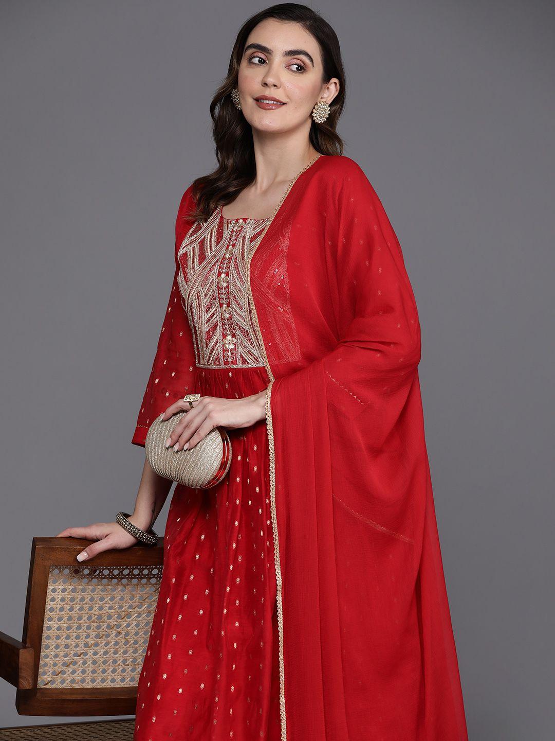 indo era embroidered empire sequinned chanderi silk kurta with trousers & dupatta