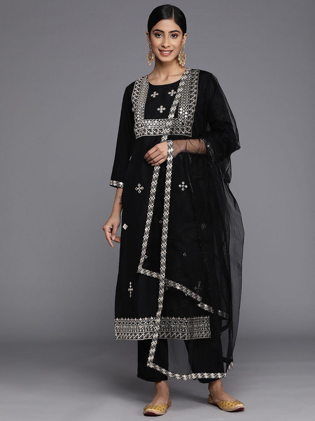 indo era embroidered mirror work kurta with trousers & with dupatta