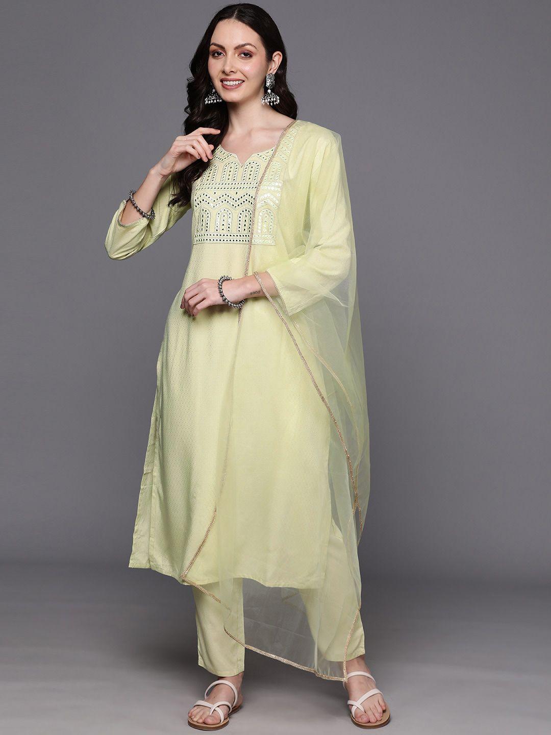 indo era embroidered regular mirror work kurta with trousers & dupatta