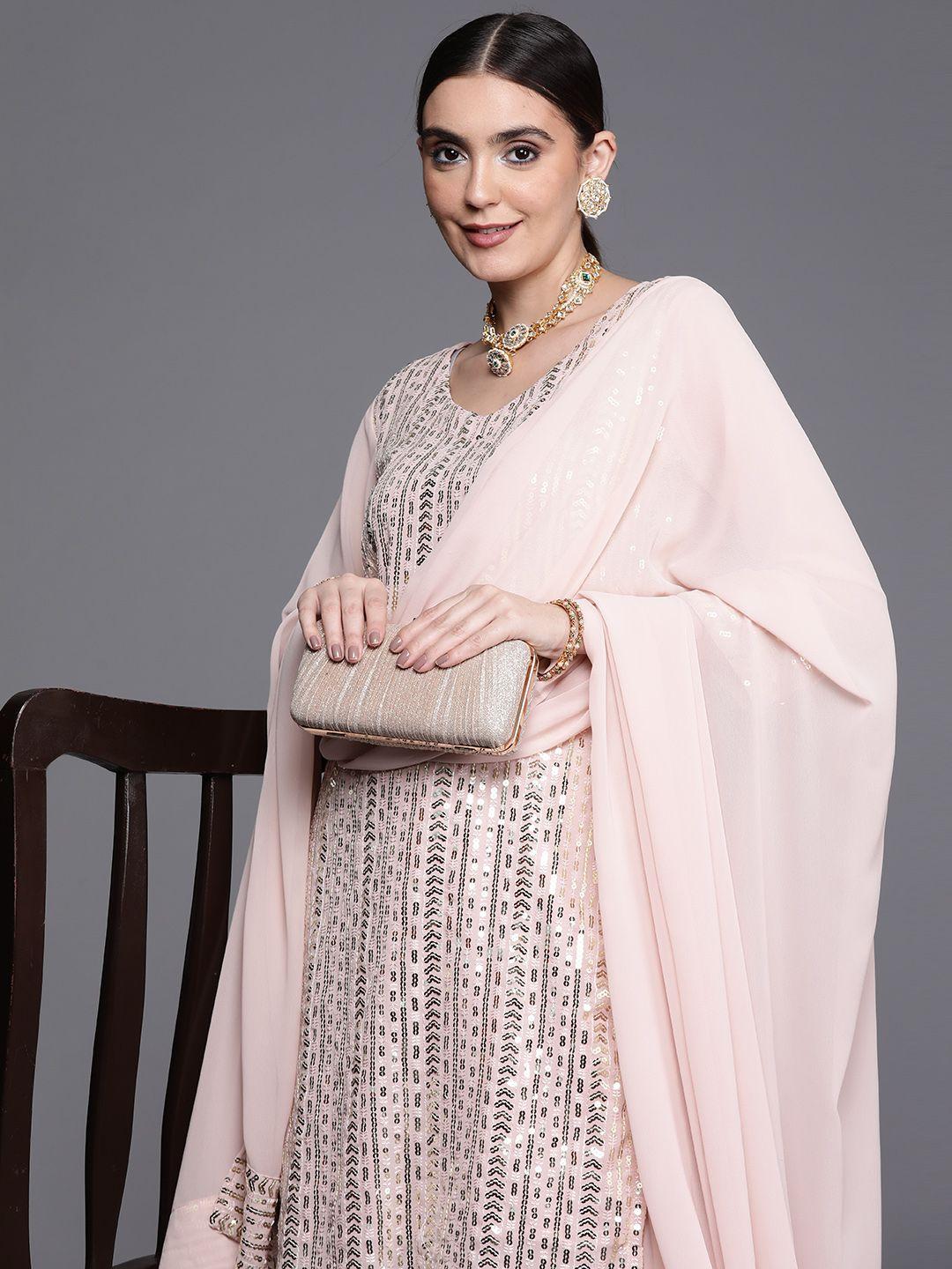 indo era embroidered regular sequinned kurta with sharara & with dupatta