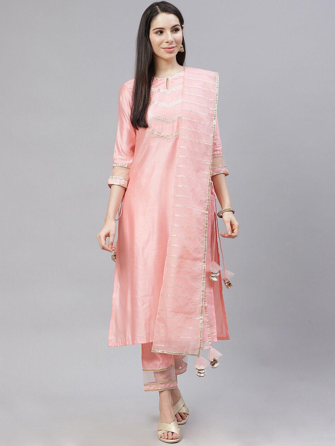 indo era embroidered straight sequinned kurta with trousers & dupatta