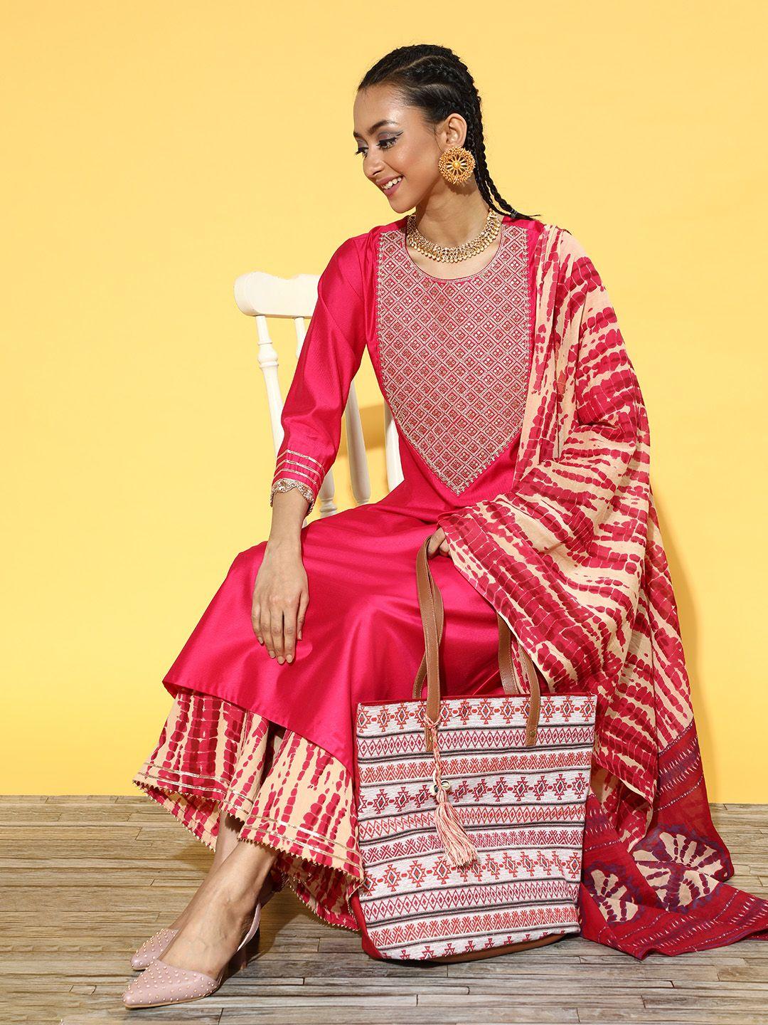 indo era ethnic motifs cotton blend scalloped edge kurta set