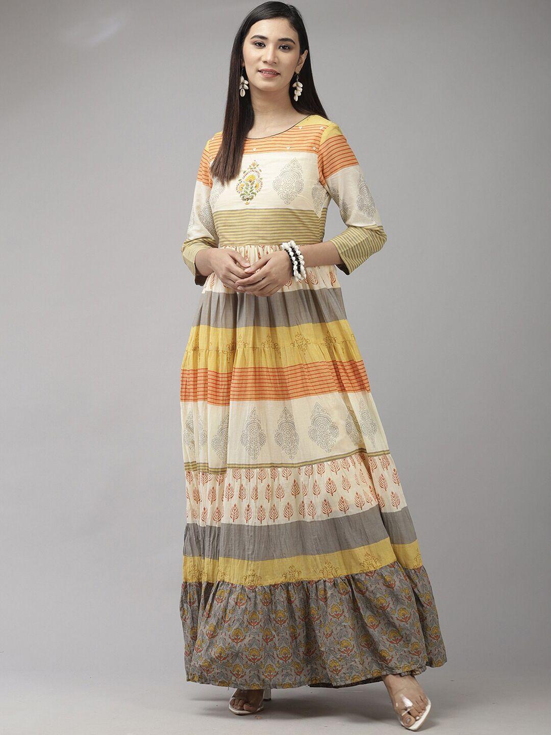indo era ethnic motifs cotton maxi dress