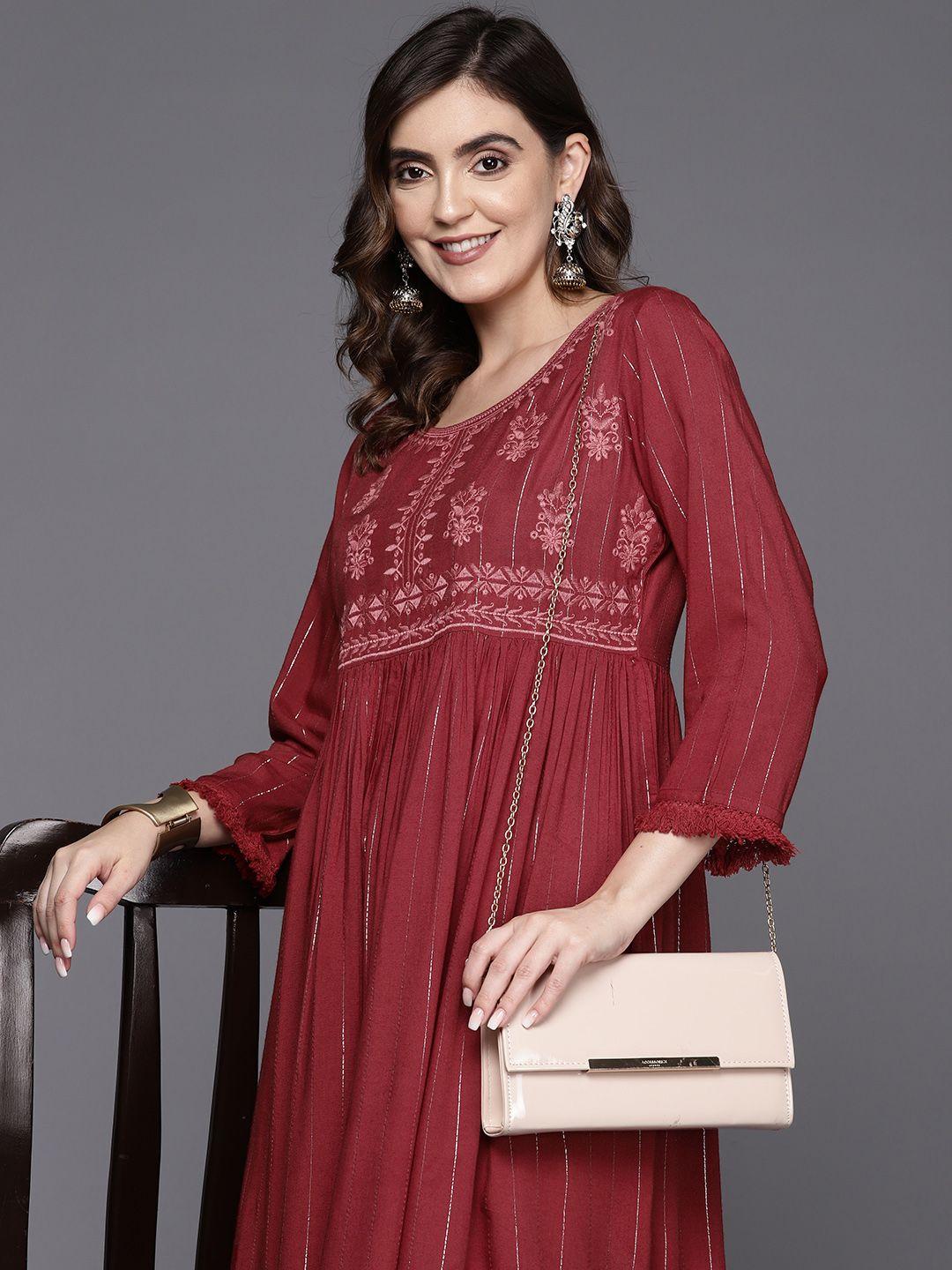 indo era ethnic motifs embroidered a-line midi dress