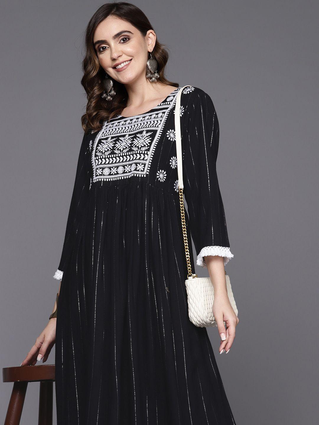 indo era ethnic motifs embroidered a-line midi dress