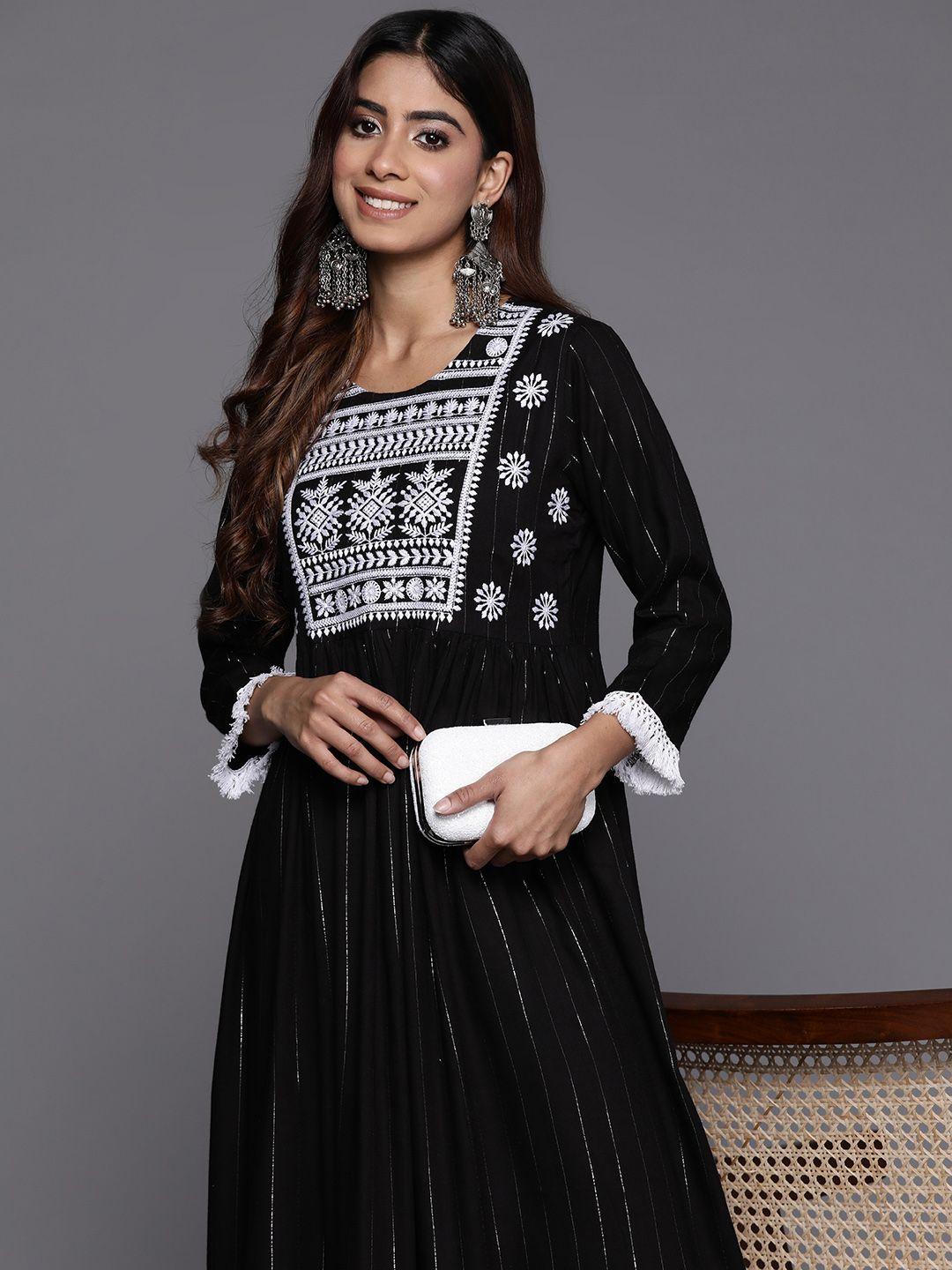 indo era ethnic motifs embroidered a-line midi dress