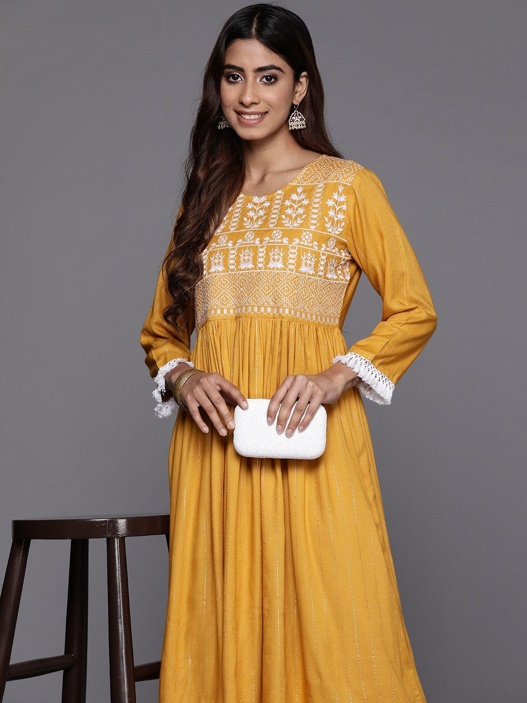 indo era ethnic motifs embroidered a-line midi dress