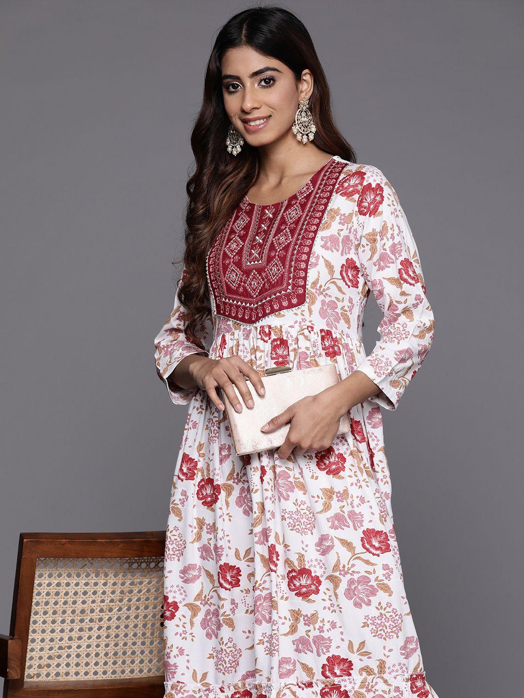 indo era ethnic motifs embroidered a-line midi dress