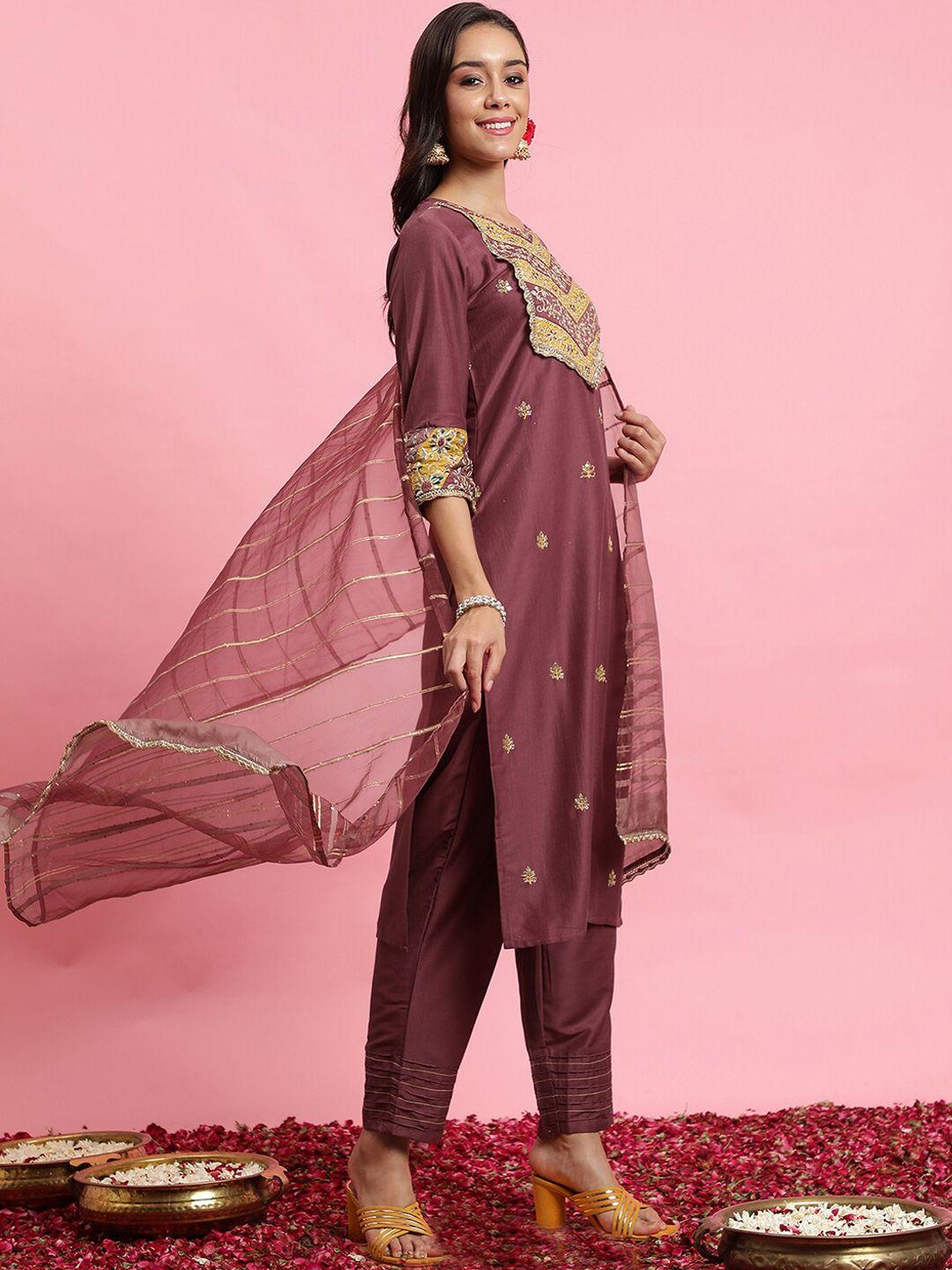 indo era ethnic motifs embroidered sequinned kurta with trousers & dupatta