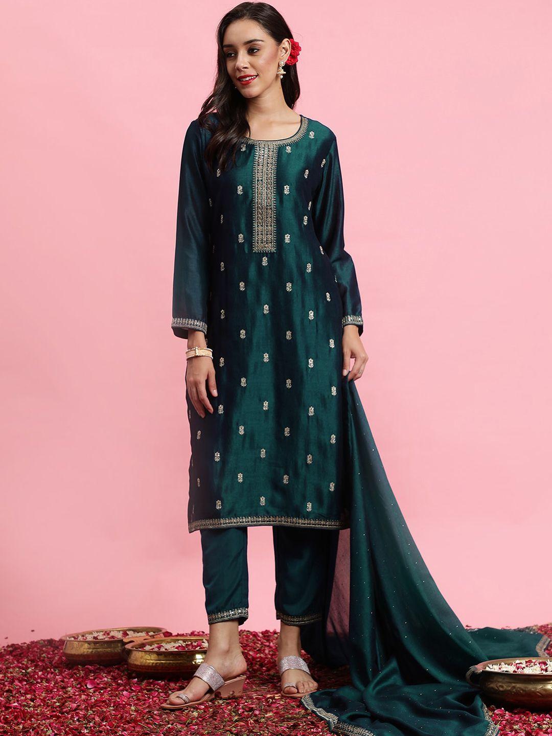 indo era ethnic motifs embroidered sequinned straight kurta & trousers with dupatta