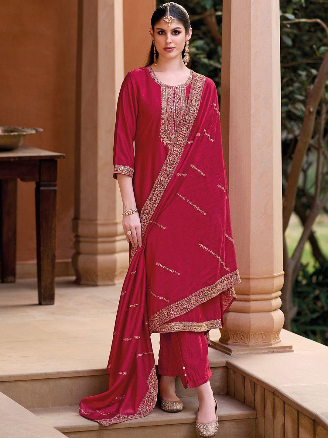 indo era ethnic motifs embroidered sequinned straight kurta with trousers & dupatta