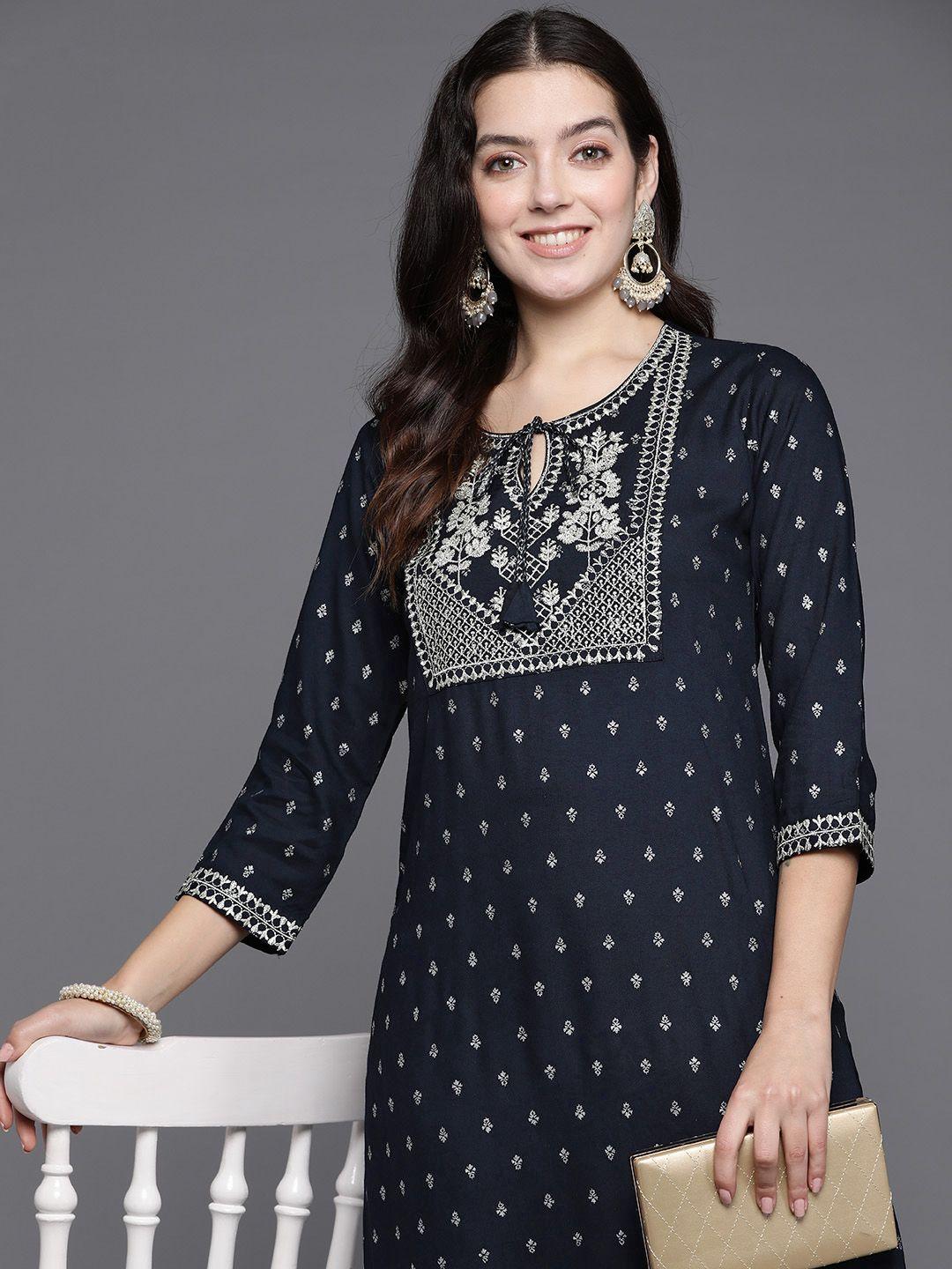 indo era ethnic motifs embroidered tie-up neck zari kurta