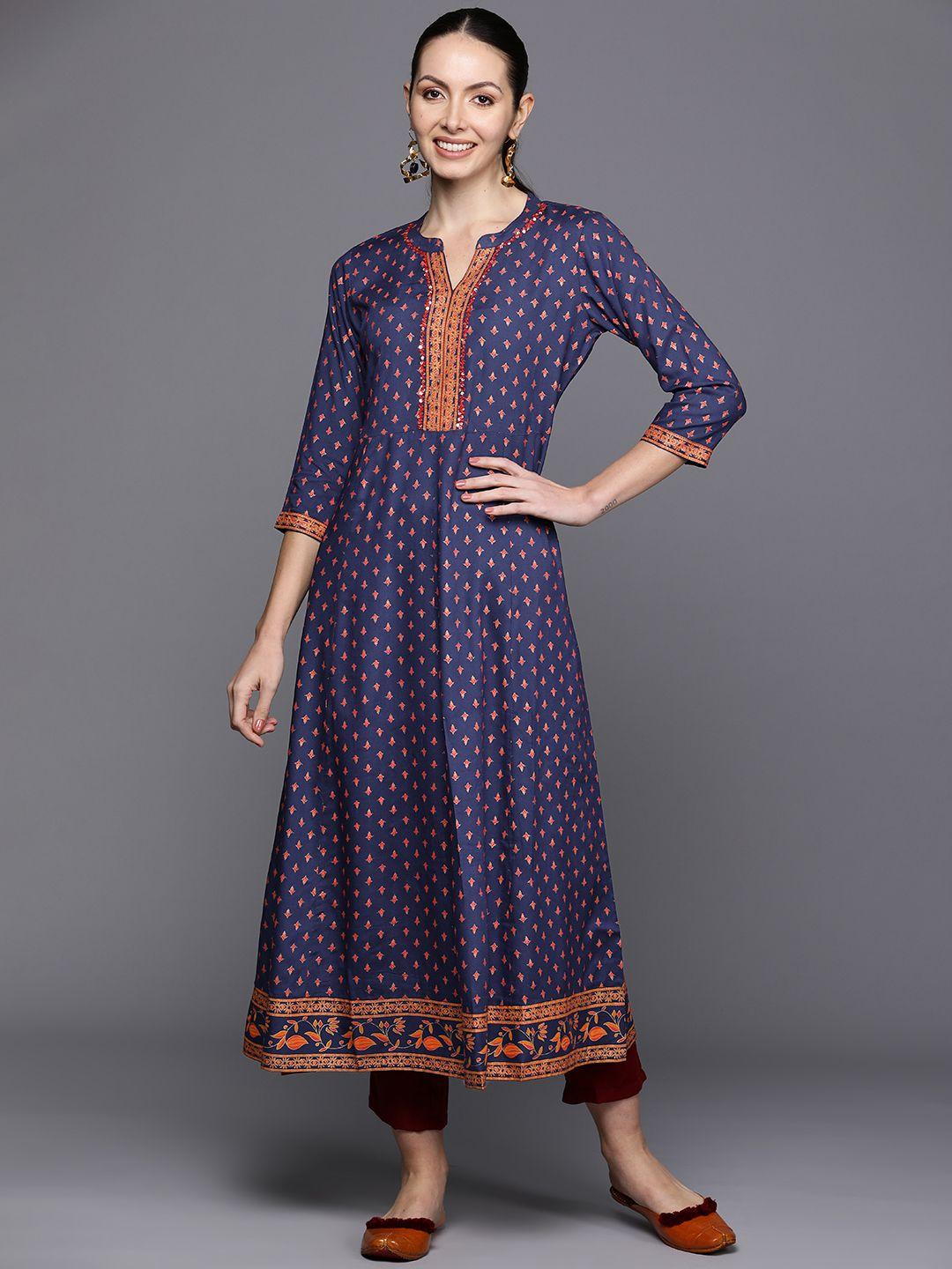 indo era ethnic motifs foil printed sequinned detail a-line kurta