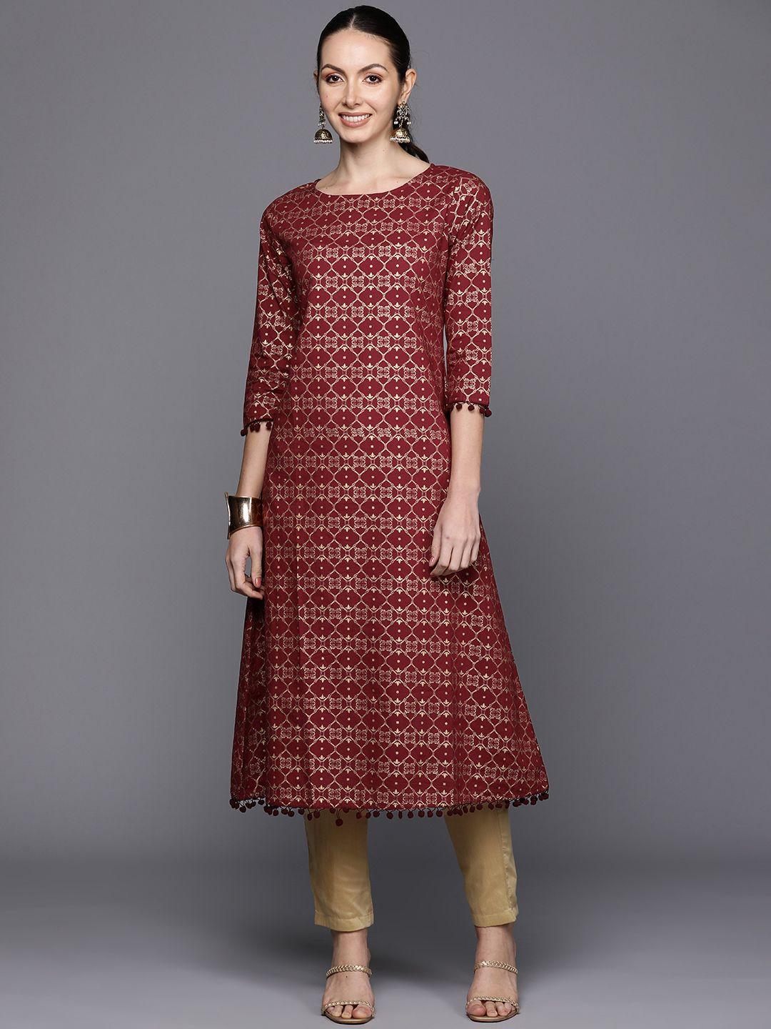 indo era ethnic motifs printed pom-pom detail a-line kurta