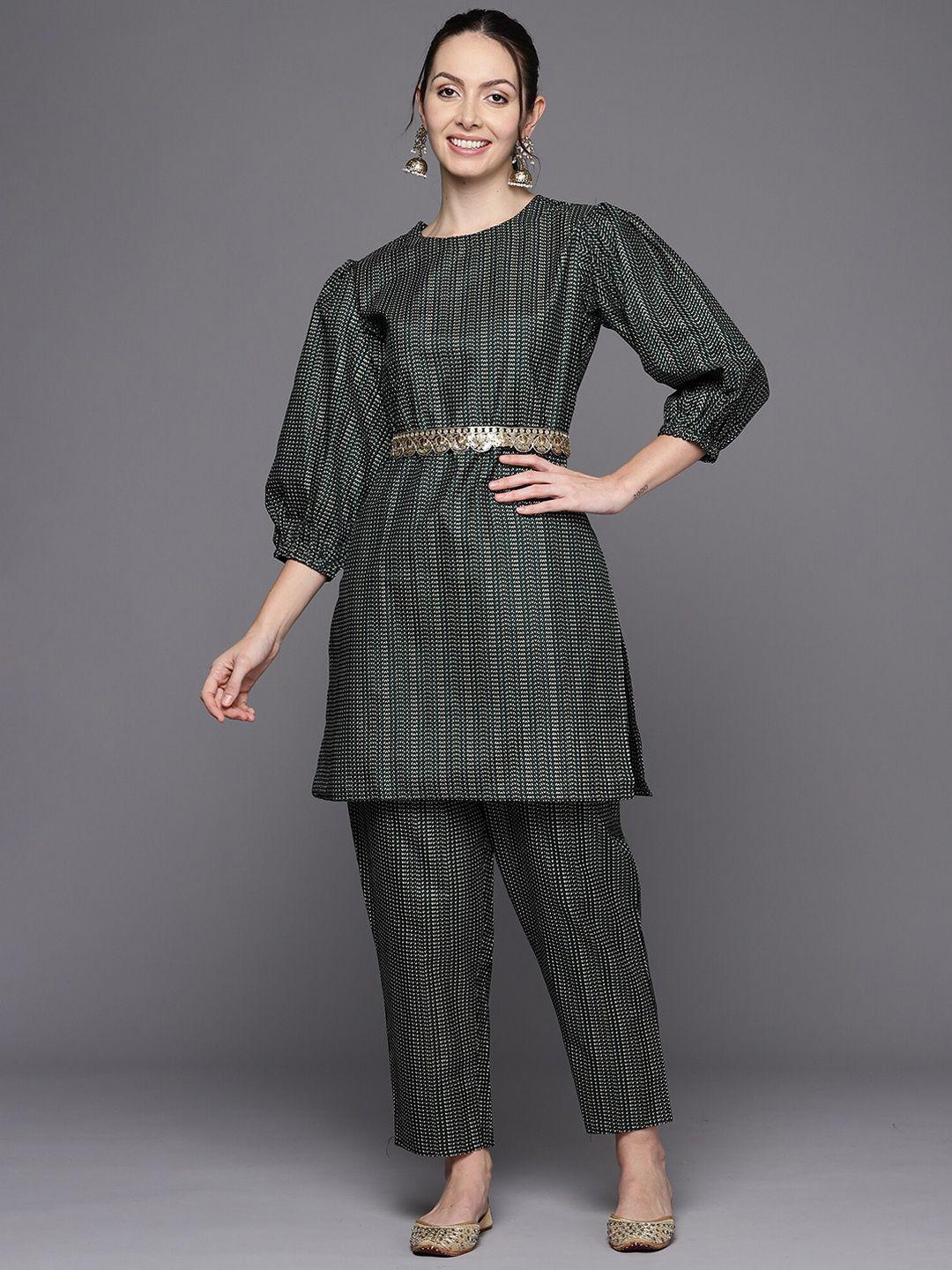 indo era ethnic motifs printed puff sleeves straight kurta with trousers